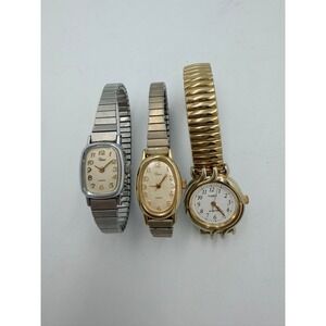 Vintage Timex Ladies Watch Lot 3pc Gold Silver Expansion Band Parts Repair